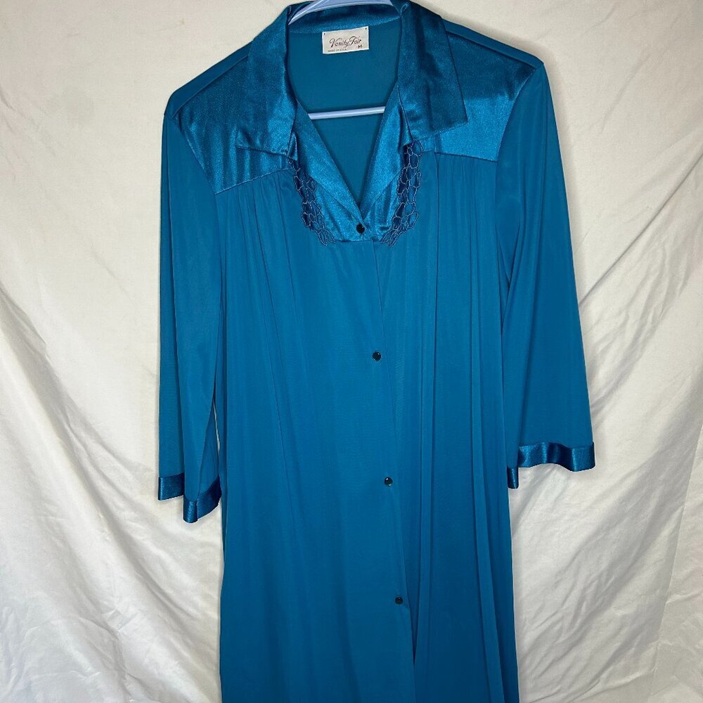 Vintage Vanity Fair Turquoise Nylon Robe - M (Made in USA) 🇺🇸‎